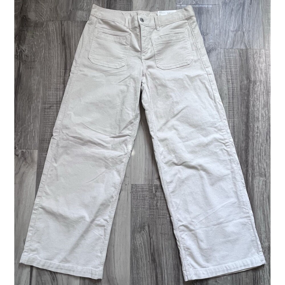 NWT American Eagle Size 8 / 29W Low-Rise Baggy Wide Leg Off White Corduroy Pants